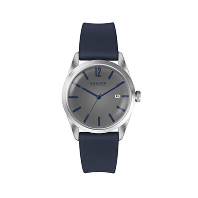 Men's blue silicone strap watch with grey dial
